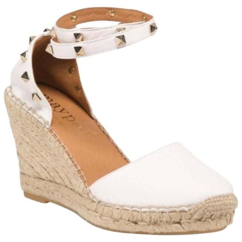White Wedge Sandals with Studded Ankle Strap